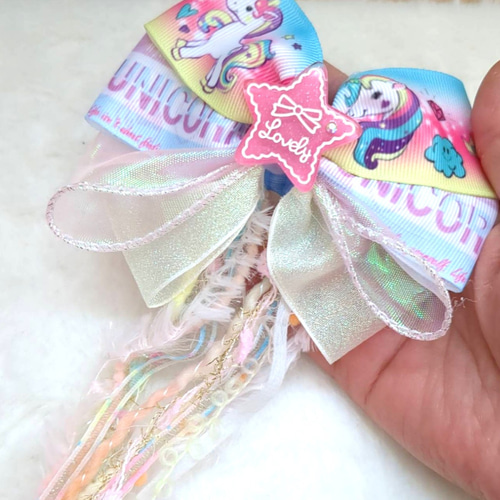 ヘアリボン，ファッション雑貨 ハンドメイド クリップ ユニコーン柄  