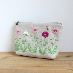 【リネン刺繍　ちゃちゃ子ページ】マルチクロス　ボートポーチ リネン刺繍 ちゃちゃ子様専用ページ】マルチクロス ボートポーチ