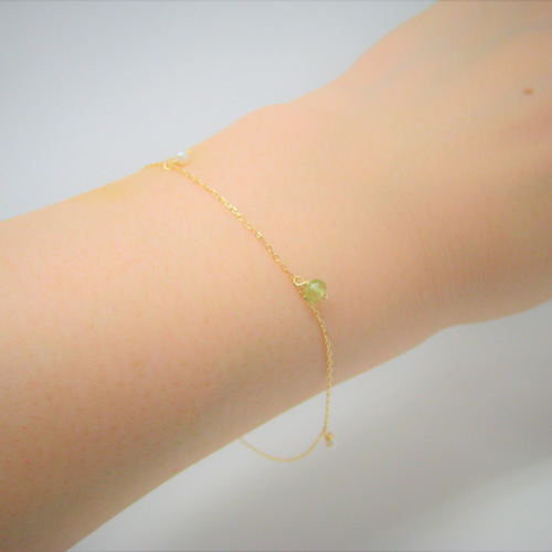 14KGF ペリドットと淡水パールのブレスレット 14KGF ペリドットと淡水パールのブレスレット