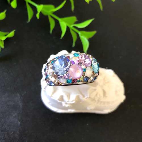 再販】紫陽花カラー 爽やかなブルー系 スワロフスキー リング