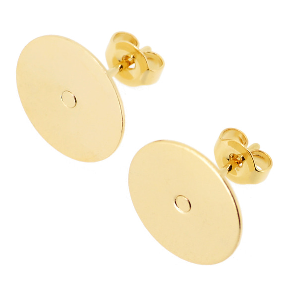 アクセサリーパーツ 金具 １２ｍｍ皿つきピアス キャッチ付き 16KG金メッキ 金色 ゴールドカラー １０ペアー入り 2枚目の画像