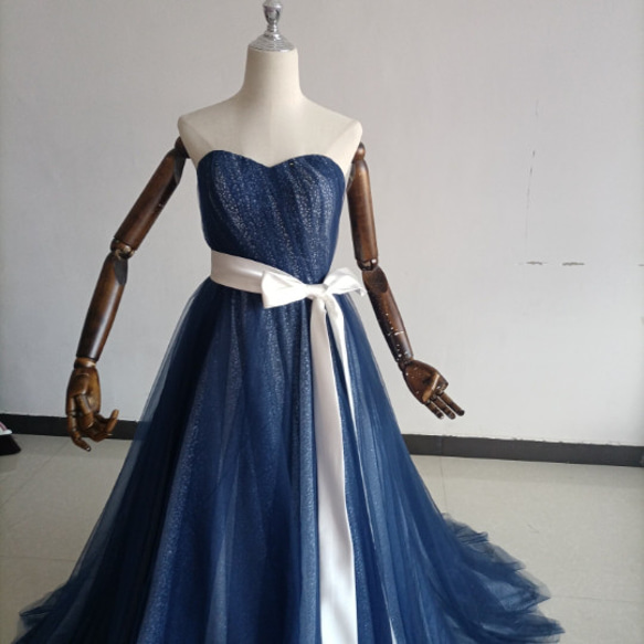 豪華！ カラードレス 青/ブルー キラキラチュール 結婚式/披露宴 2枚目の画像