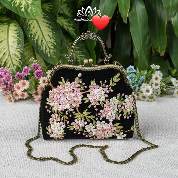 お花手刺繍パーティーバック/サクラ 2枚目の画像