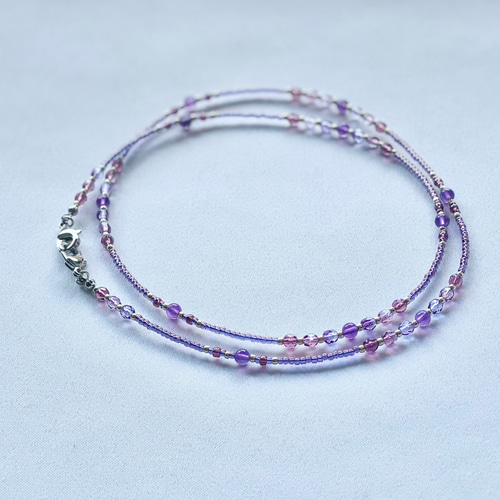 秋色紫❇︎アメジストとグラスビーズのマスクストラップ／ネックレス