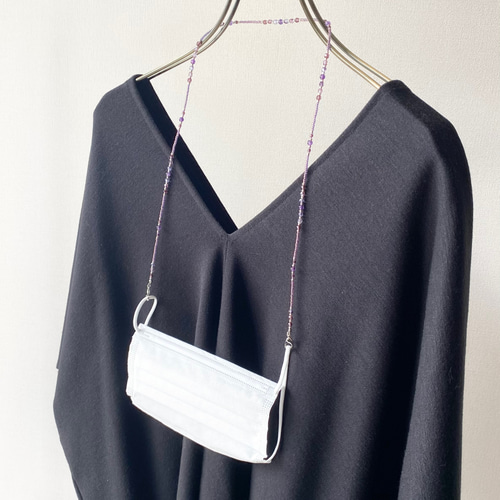 ♪613❤️ 天然石 アメジスト 細石 花 マスクチェーン ♪613