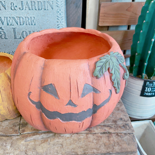 ハロウィン　パンプキン　ガーデン用　2段カボチャ　オブジェ　置物　陶器 ハロウィン パンプキン ガーデン用 2段カボチャ オブジェ 置物 陶器