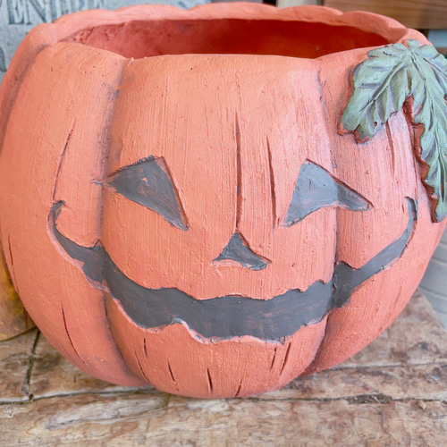 ラスト！大きめハロウィン陶器鉢！寄せ植えにもぴったり♪パンプキン