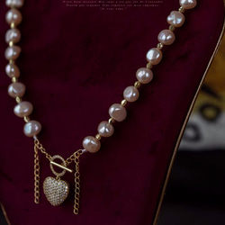 《ロックガール パールネックレス》ハート 限定 オリジナルデザイン 天然バロックパール ネックレス ゴールド かわいい 4枚目の画像