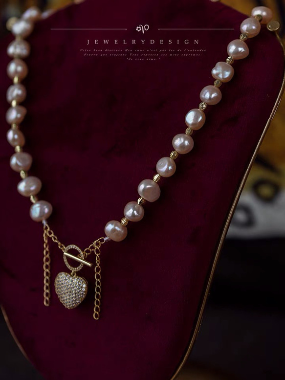《ロックガール パールネックレス》ハート 限定 オリジナルデザイン 天然バロックパール ネックレス ゴールド かわいい 4枚目の画像
