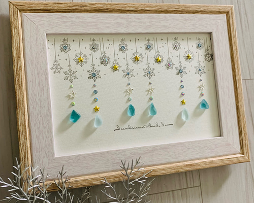 シーグラスアート 雪の結晶 ガーランド インテリア雑貨 壁掛け 置物