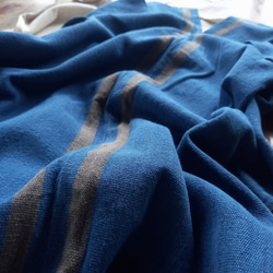 草木染めコットンの手織りワンピース / 藍 / ブラウンライン 12枚目の画像
