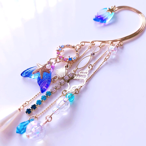 作家様　イヤリング　ハンドメイド　人魚 完全受注制作】人魚姫☆海のお姫様イヤーフック イヤーフック