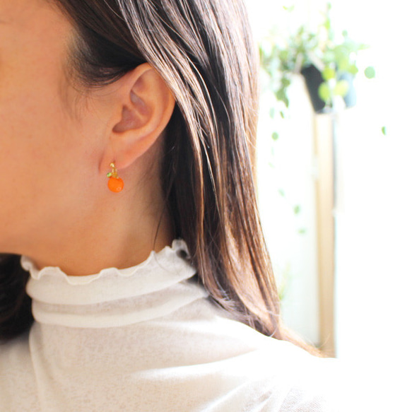 3D捷克橘子耳環/耳環【日本製】橘子/水果 第3張的照片