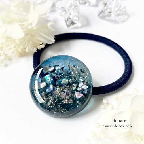 和風ブルーカラーラウンドレジンヘアゴム 和風ブルーカラーラウンド