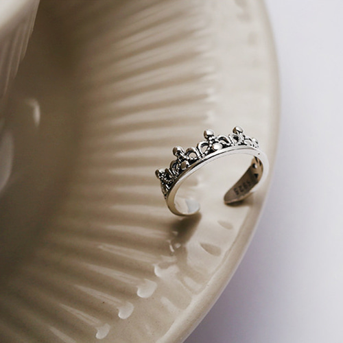 S925純銀製 小指指輪 クラウンのオープンバックリング レトロスタイル