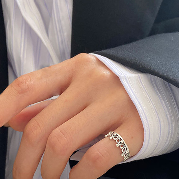 S925純銀製 小指指輪 クラウンのオープンバックリング レトロスタイル
