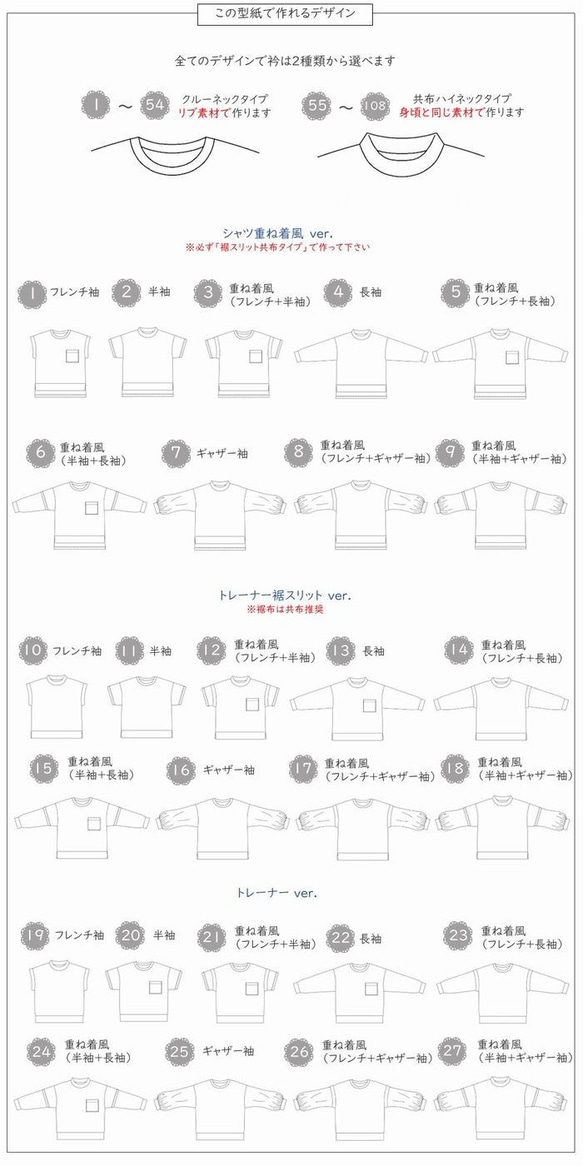 子供 型紙 子供服 女の子 男の子 初心者 簡単 ニット｜108wayマルチカットソー【Ａ３印刷型紙】※作り方レシピ付き 9枚目の画像