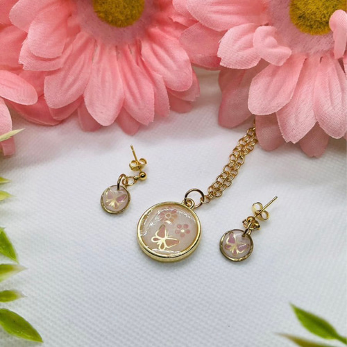 レジン ハンドメイド ネックレス ピアス セット ネックレス  