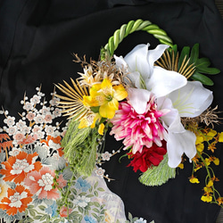 【 和装花嫁のためのブーケ 】ゆりの華やかバッグブーケ 造花 ウェディングブーケ ブーケ 打掛け プレ花嫁 着物 ラン 7枚目の画像