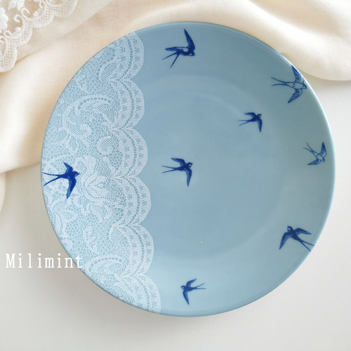 受注制作】つばめのほっこり17.2cmプレート (青空/ブルー)or(夕空