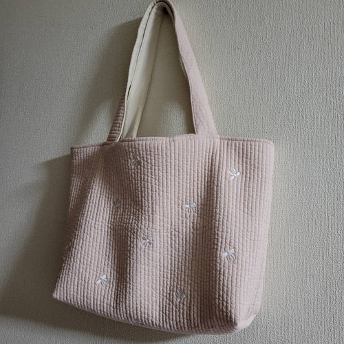 ヌビバッグ リボン刺繍 ピンク マザーズ トートバッグ 2way 2way