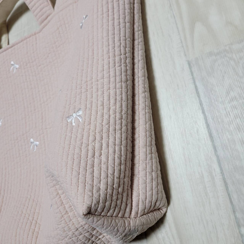 ヌビバッグ リボン刺繍 ピンク マザーズ トートバッグ 2way 2way