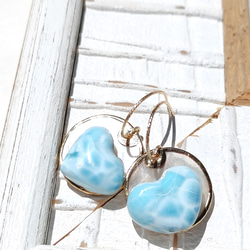 ❁Heart larimar shell coin earrings 14kgf❁可愛いハートラリマー 6枚目の画像