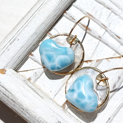 ❁Heart larimar shell coin earrings 14kgf❁可愛いハートラリマー 1枚目の画像