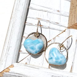 ❁Heart larimar shell coin earrings 14kgf❁可愛いハートラリマー 10枚目の画像