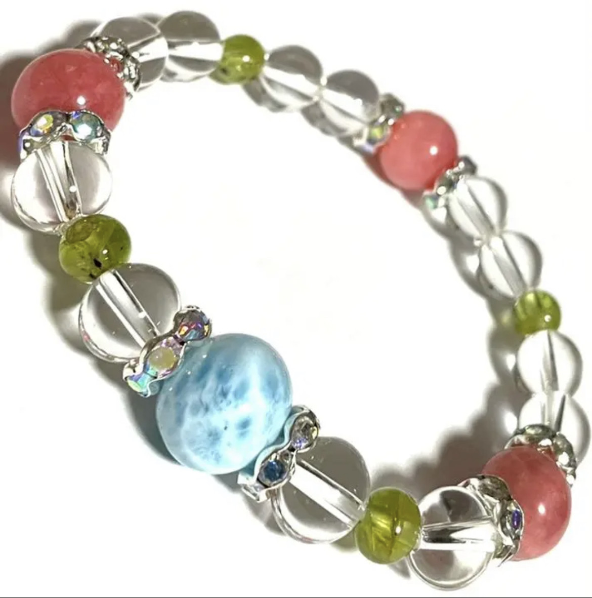 ラリマー＊ペリドット＊インカローズ＊本水晶＊天然石ハンドメイドブレスレット