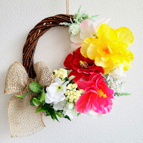 夏sale《 ちょこっとハイビスカスFLOWERリース 玄関リース アーティ  