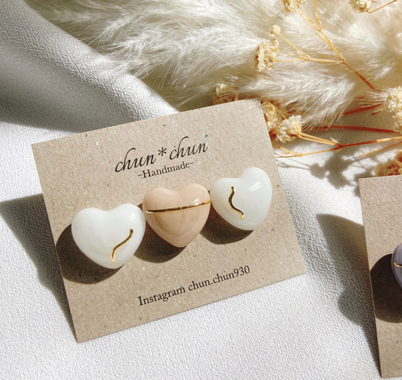 ミルクティー ちゅるんハート レジン ピアス ピアス（スタッド・一粒  