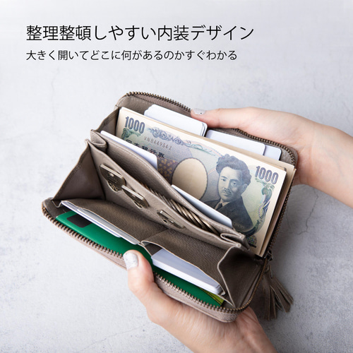 ゆう【dam】整頓しやすいデザイン。直線口金の長財布 ダマスク グレー ゆう様専用【dam】整頓しやすいデザイン。直線口金の長財布