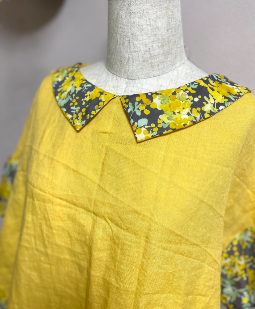 《大きいサイズ》　イエローリネンとミモザのチュニック　Ｌ•ＬＬ•１３号対応ワンサイズ