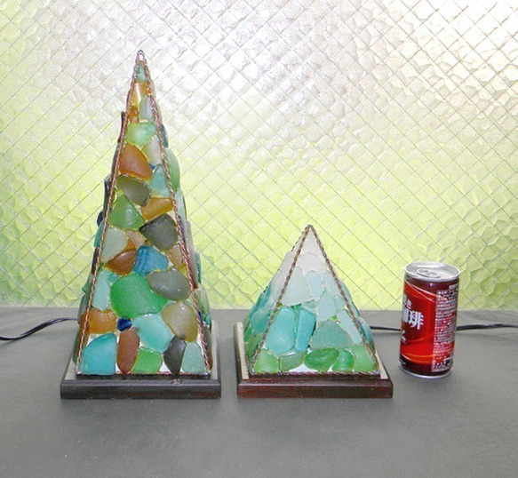 シーグラスのランプ　ピラミッドランプSー54 7枚目の画像