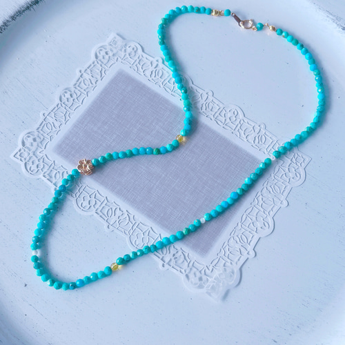 14kgf＊ターコイズ＊シトリン＊マザーオブパール ネックレス 42  