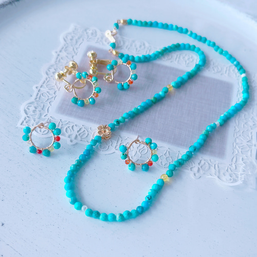 14kgf＊ターコイズ＊シトリン＊マザーオブパール ネックレス 42  