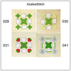 4クロスステッチ図案 029, 030, 031, 041 ミントティー、レモンティー、イチゴティー、カモミールティー 1枚目の画像