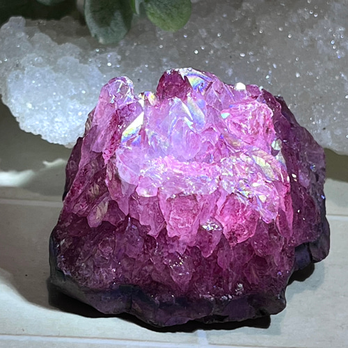 七色の夢໒꒱✨ マゼンタ オーラ水晶 原石 クラスター その他置物 東洋