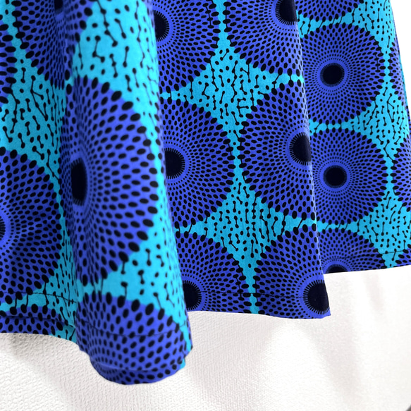フレアスカート／アフリカンプリント／丈82㎝／小水紋（紫×青緑） 4枚目の画像