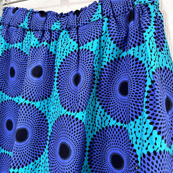 フレアスカート／アフリカンプリント／丈82㎝／小水紋（紫×青緑） 3枚目の画像