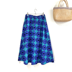 フレアスカート／アフリカンプリント／丈82㎝／小水紋（紫×青緑） 1枚目の画像
