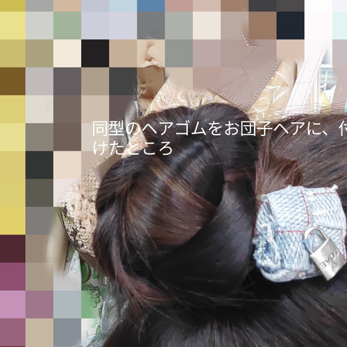 リメイクデニムと本革で作った ヘアアクセサリーセット A ヘアゴム