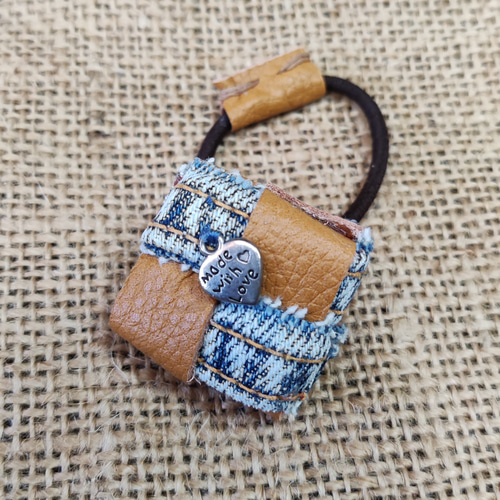 リメイクデニムと本革で作って ヘアアクセサリーセット B