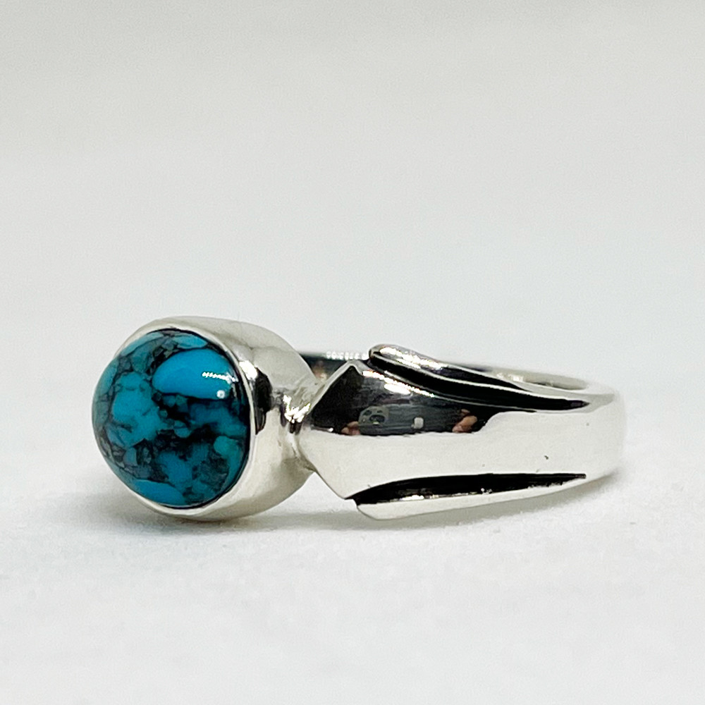 《inclusion glow》ターコイズリング｜silver925・鏡面仕上げ・彫刻的フォルム・静かな存在感