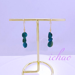 在庫セール☆14kgfフック交換可♪天然石アパタイト(タンブル)のシンプルピアス／イヤリング 3枚目の画像