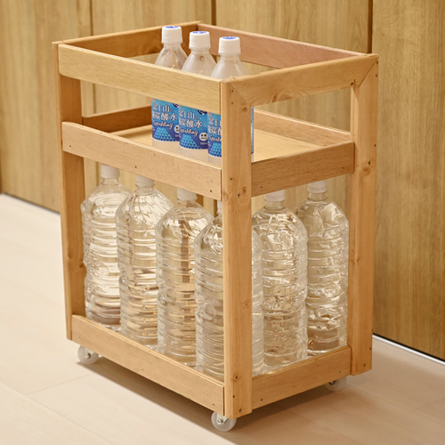 大容量 キャスター付 オープンラック キッチンワゴン ペットボトル 2