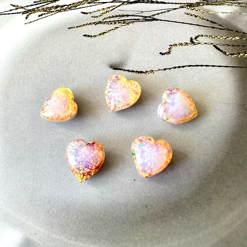 1個 チェコスロヴァキア 12×11mm ヴィンテージガラス ハート ファイア