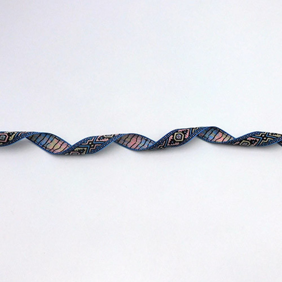 ジャガードリボン【 Native design / Blue x Pink 】18mm×1m 2枚目の画像