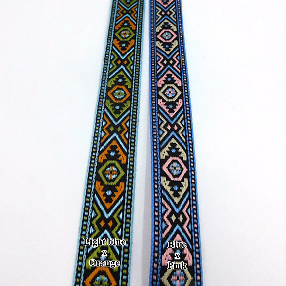 ジャガードリボン【 Native design / Light Blue x Orange 】18mm×1m 6枚目の画像